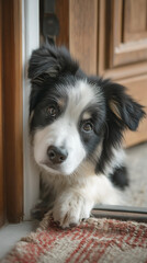 Dog waiting patiently at the door for owner to return