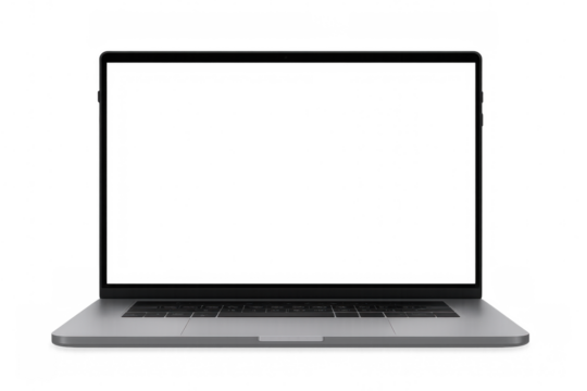 Modern laptop with transparent screen isolated on checkered background, perfect for showcasing your design or presentation