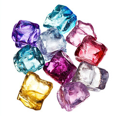 Obraz premium ice, ice cubes, colorful ice cubes, rainbow ice on white background