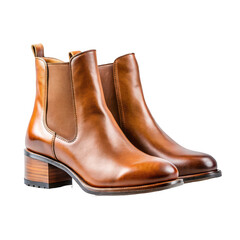 Brown leather ankle boots isolated on transparent background