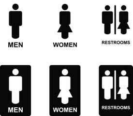 Gender Restroom icons Set. Male, female toilet symbol, washroom signs, WC toilet, Hand wash signs isolated on transparent Background. vector illustration 