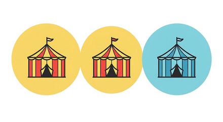Obraz premium Colorful Circus Tent Icons in Flat Minimalist Style 