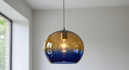Elegant Spherical Pendant Lamp With Gradient Blue And Amber Glass Shade