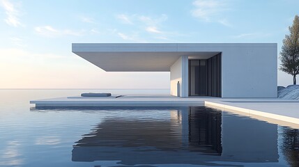 Architectural flat design with floating platforms and minimal d?(C)cor