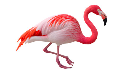 Fototapeta premium Flamingo defending territory with aggressive posture and pecking, isolated on transparent background