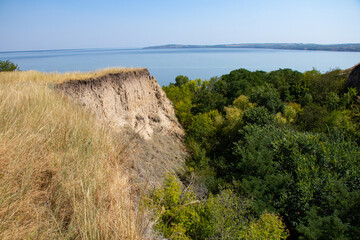 Ravine by the Dnieper River in Ukraine in the summer and blue sky, nature