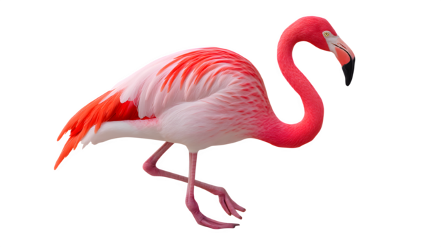 Flamingo defending territory with aggressive posture and pecking, isolated on transparent background