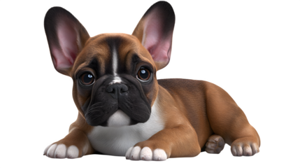 French bulldog puppy tilting its head, realistic lighting and shadows, isolated on transparent background