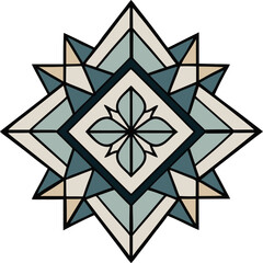 Abstract Geometric Starburst Design Element in Teal and Beige