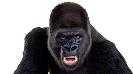 Obraz premium Furious gorilla pounding chest, nostrils flared, intense expression, isolated on transparent background