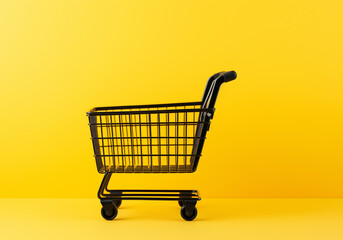 Shopping cart isolated on yellow background