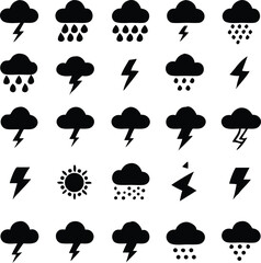 Collection of Weather Icons Thunderstorm Rain Snow Sun