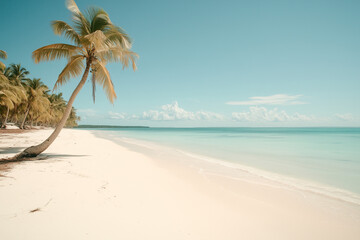 Obraz premium Tropical sandy ocean beach with palm trees vintage toned , retro shoot 