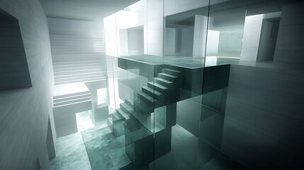 Fototapeta premium Modern glass staircase with white interior.