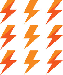 Nine Orange Lightning Bolt Icons on White Background