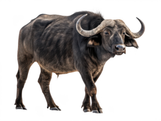A buffalo standing still isolated on transparent background