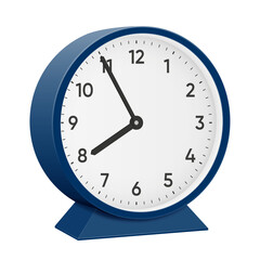 It is fifty five minutes past seven, 55 past 7, 07 55, 19 55, 7 55 am, 7 55 pm, 5 minutes to 8 oclock. Realistic 3d illustration dark blue table clock png transparent