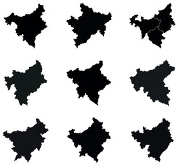 Uttar Pradesh Map Icons Set with Regional Borders and Silhouettes