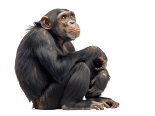 A chimpanzee is sitting isolated on transparent background
