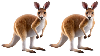 Obraz premium Kangaroo, alert front view and hopping side view, tail extended, isolated on transparent background