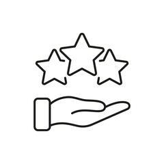 Hand Holding Stars Line Icon. Customer Satisfaction, Quality Assurance, And Excellence Recognition Outline Symbol. Service Rating And Feedback. Editable Stroke. Isolated Vector Illustration