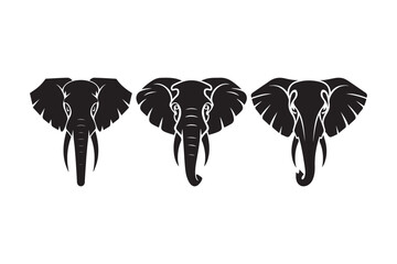 Three Elephant Head Silhouette Vector Set