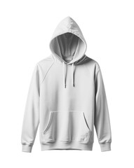 White hoodie mockup in classic design with front pocket and drawstring hood. Ideal for showcasing apparel designs, product presentation for urban fashion brands and online stores