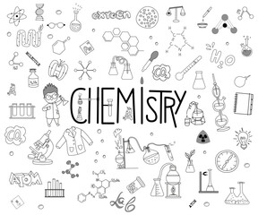 Chemistry doodle set. Doodles background Can be used in a variety of applications As a pattern for textiles as a background for printed products for packaging of many other things	

