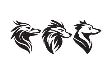 Three Wolf Head Silhouette Vector Set