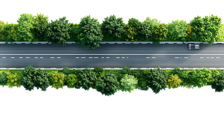 Aerial view highway road car trees isolated on a white background png ai generated