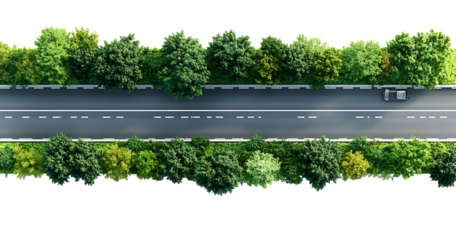 Aerial view highway road car trees isolated on a white background png ai generated