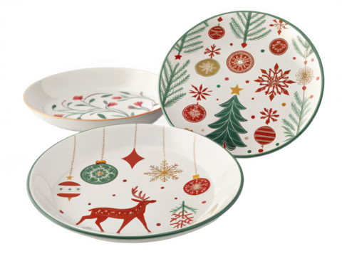 Festive holiday dishware isolated on transparent background