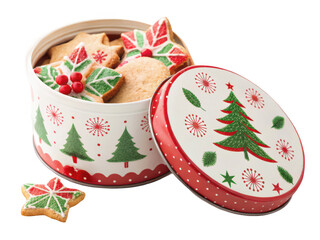 Cookies in christmas tin isolated on transparent background