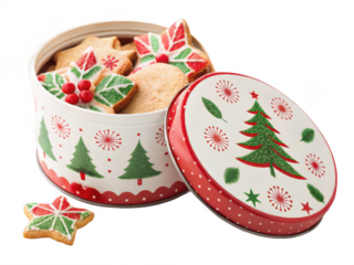 Cookies in christmas tin isolated on transparent background