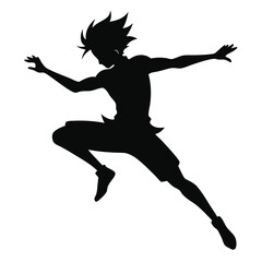 Anime Style Silhouette of a Young Man in Mid Jump