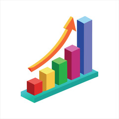 Color Bar Graph with Growth Arrow Business Vector Art