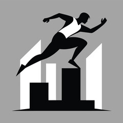Silhouette of a Runner Leaping Over Cityscape Bars