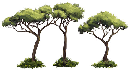 Three stately trees stand tall against the darkness painted with love and detail evoking a on transparent background