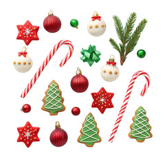 Christmas decor on black isolated on transparent background