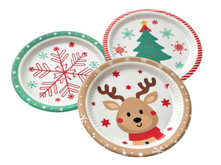 Fototapeta premium Festive christmas plates isolated on transparent background