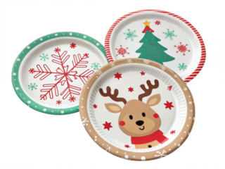 Festive christmas plates isolated on transparent background