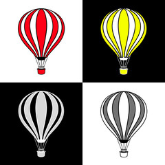 Obraz premium Hot air balloon icon in colorful and black&white designs on contrastic background for for adventure and travel experience concept