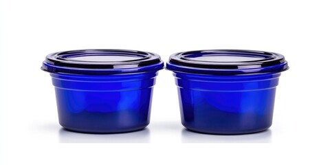 Two Blue Glass Containers with Lids