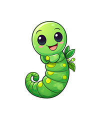 Fototapeta premium Cute green cartoon caterpillar animal isolated on white