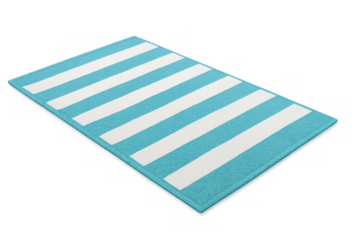 Striped rug with light blue and white stripes isolated on transparent background, perfect for interior design projects