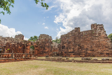 Stone walls at the ruins of San Ignacio in Misiones, Argentina.
