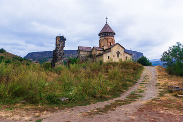 Medieval Hnevank church at sunset time, Armenia