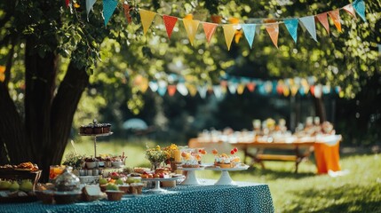 Background of rural birthday or wedding party in summer garden.