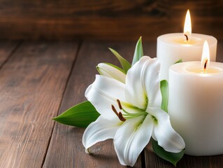Naklejka premium Candle and Lily Bouquet