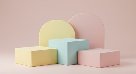 Fototapeta premium Pastel Palette Product Display Podium and Arch Set for Mockups and Presentations